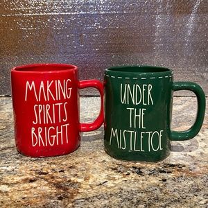 Rae Dunn Making Spirits Bright and Under The Mistletoe Coffee Mugs New